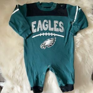 NFL green black silver Eagles footless snap long sleeve one piece.  0-3mos.